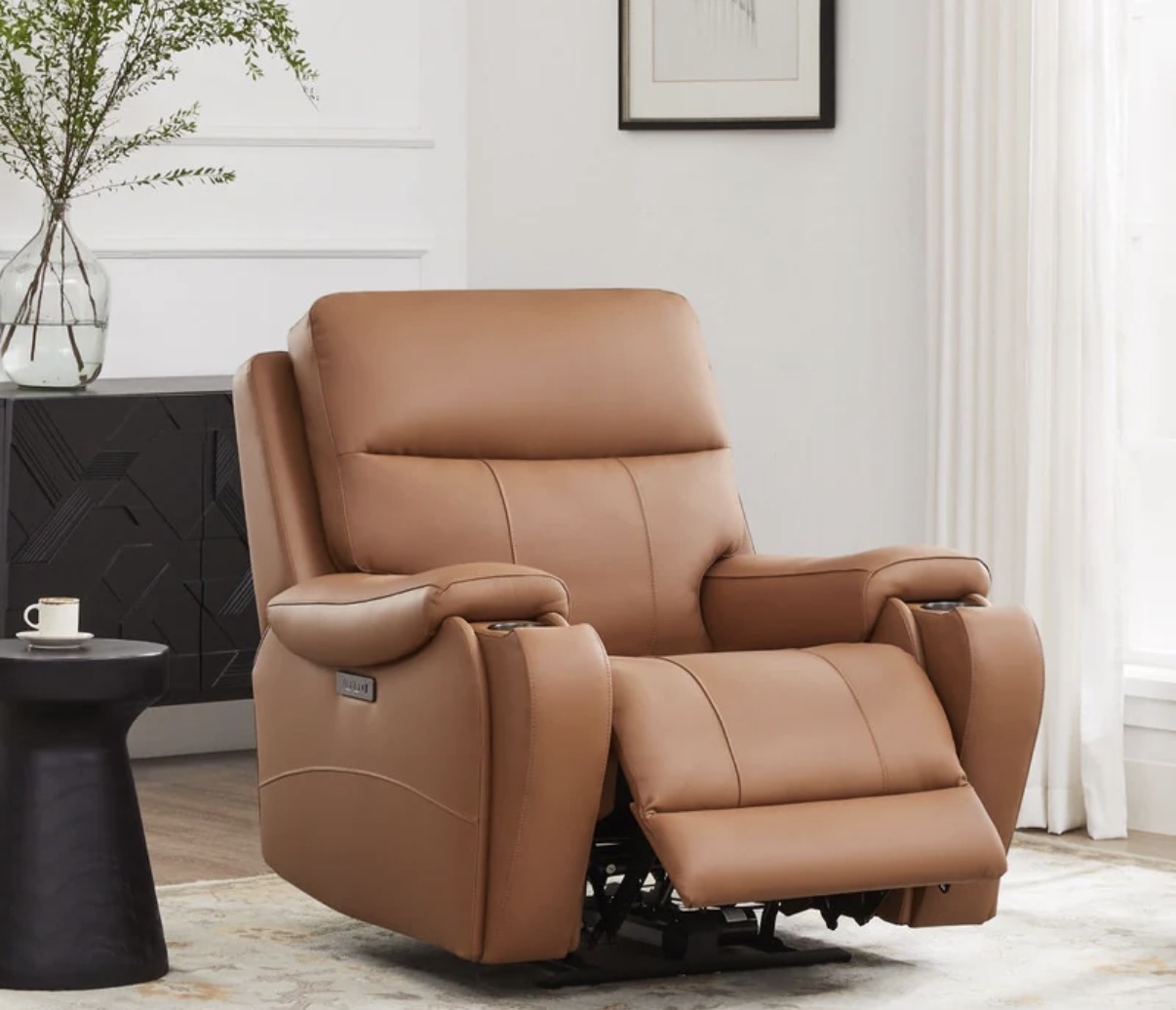 Cameron Power Recliner Chair - Saddle Brown Leather
