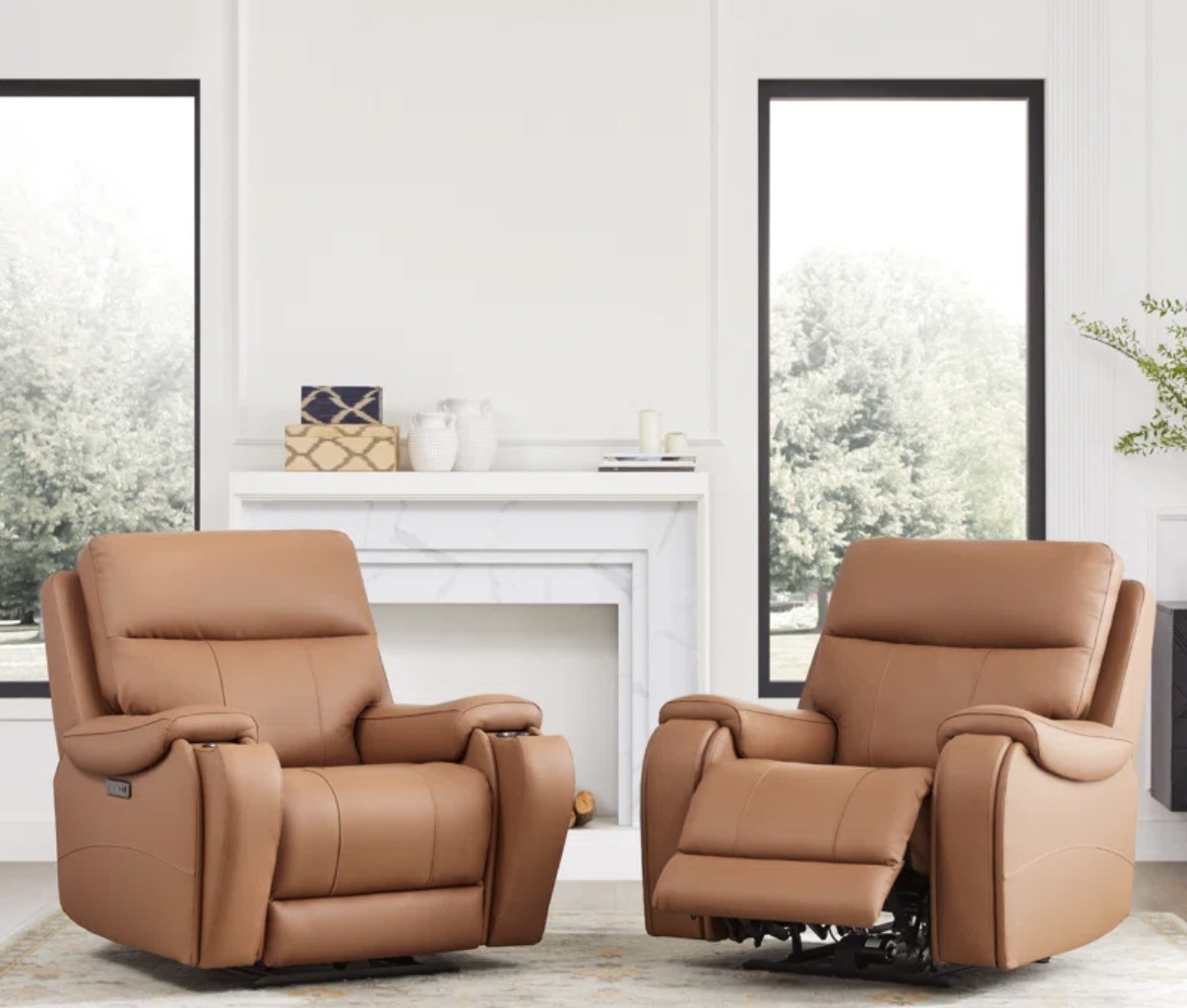 Cameron Power Recliner Chair - Saddle Brown Leather - Image 3