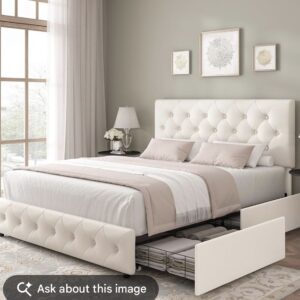 White Diamond-Stitched Button Tufted Platform 4 drawers