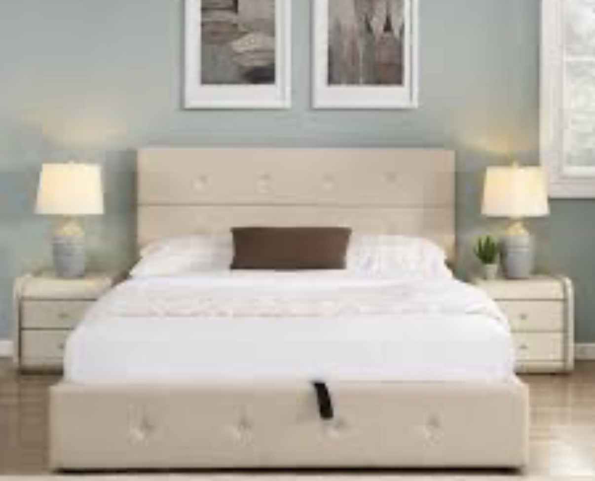 Allewie Diamond Button Tufted Storage Bed Frame with 4 Underbed Drawers - Beige - Image 2