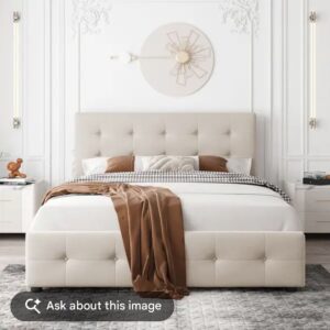 Allewie Diamond Button Tufted Storage Bed Frame with 4 Underbed Drawers - Beige