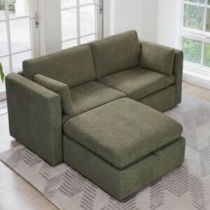 Modular Sofa with Storage Ottoman in the Moss