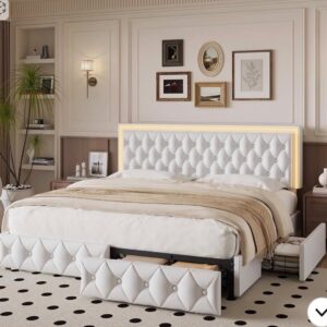 LED Bed Frame with 4 Storage Drawers (No Matress)
