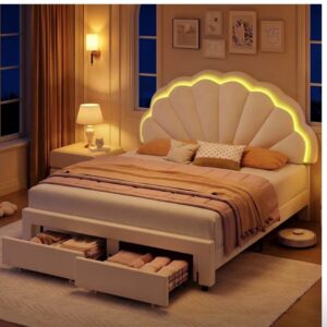 HIFIT Full Upholstered LED Bed – Petal Headboard / Girls Bed
