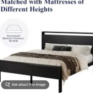 Queen Size Metal Platform Bed Frame – Black Oak