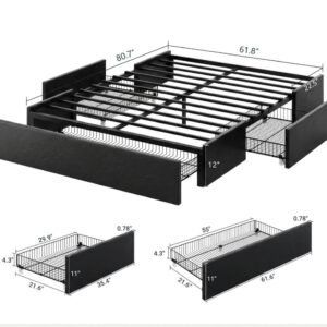LIKIMIO Queen Bed Frame with 4 Storage Drawers – Black