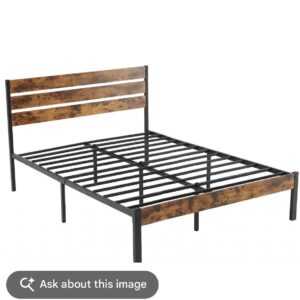 VECELO Queen Metal Platform Bed Frame with Rustic Vintage Wood Headboard & Footboard