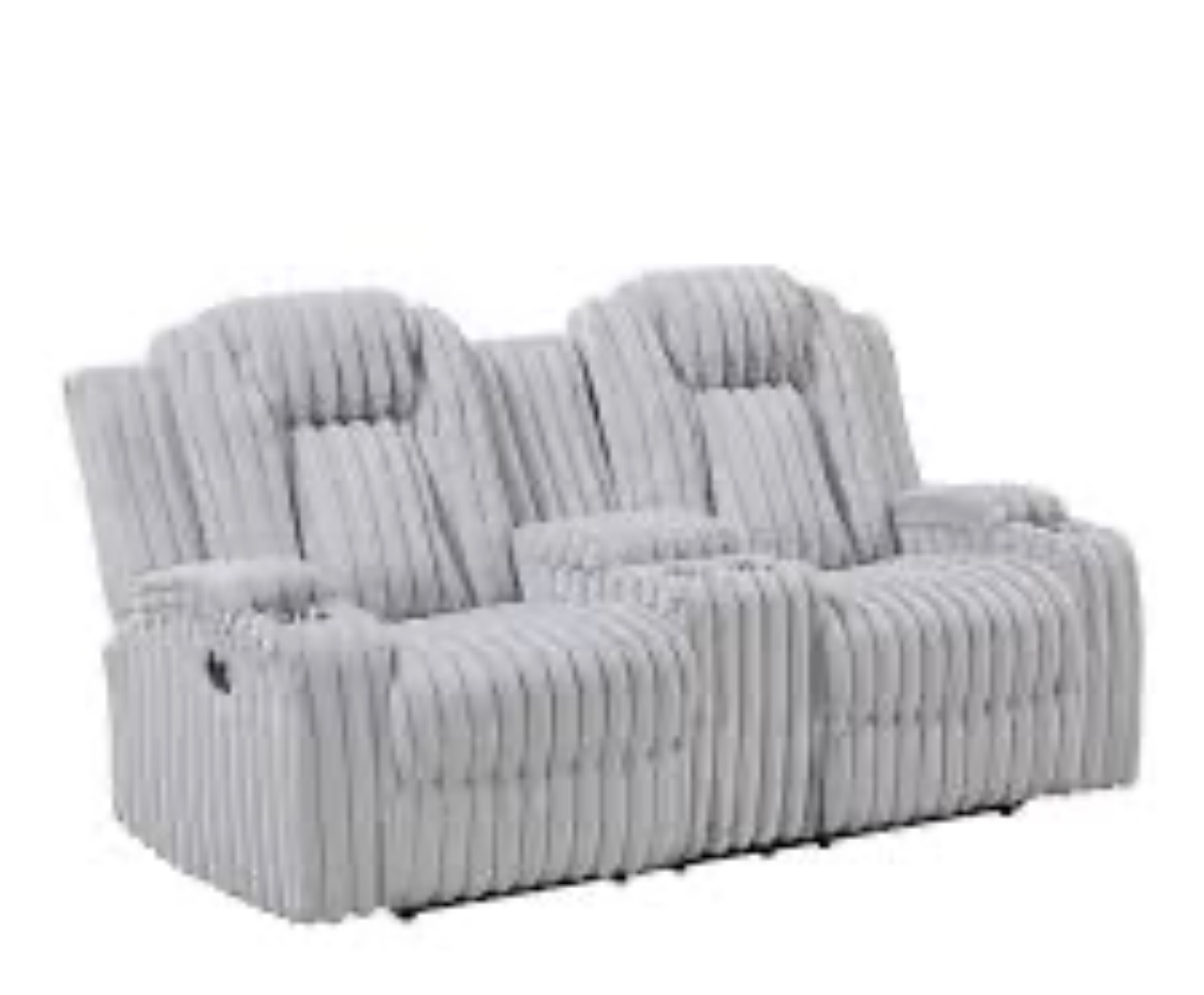 Luxury Corduroy Fabric Recliner Sofa Set (3+2) - Light Grey - Image 4