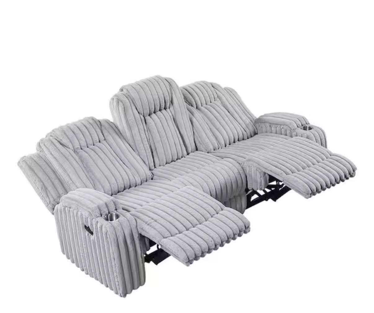 Luxury Corduroy Fabric Recliner Sofa Set (3+2) - Light Grey - Image 3