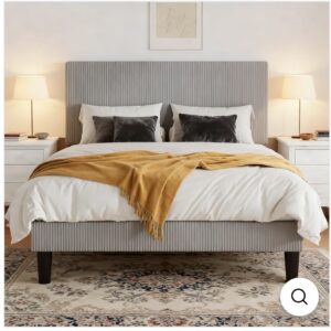 Luxury Light Grey Channel Tufted Upholstered Platform Bed Frame - Queen Size