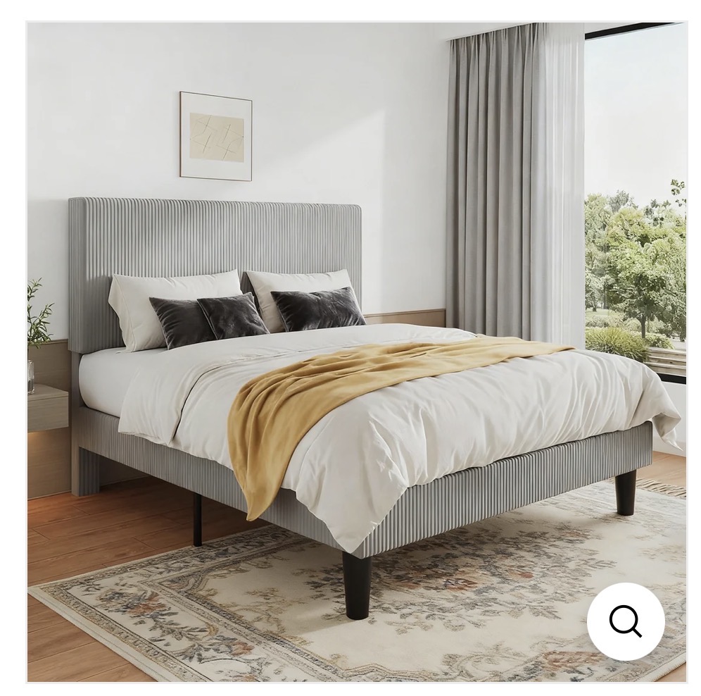 Luxury Light Grey Channel Tufted Upholstered Platform Bed Frame - Queen Size - Image 3