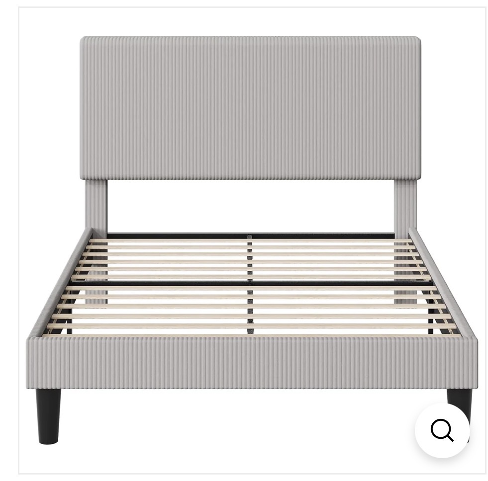 Luxury Light Grey Channel Tufted Upholstered Platform Bed Frame - Queen Size - Image 2