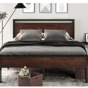 Industrial Metal & Wood Platform Bed Frame -