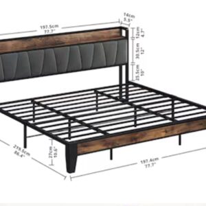 Modern Upholstered Bed Frame with Storage Headboard & Charging Station