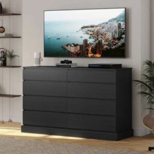 Modern 8-Drawer Double Dresser Chest - Black