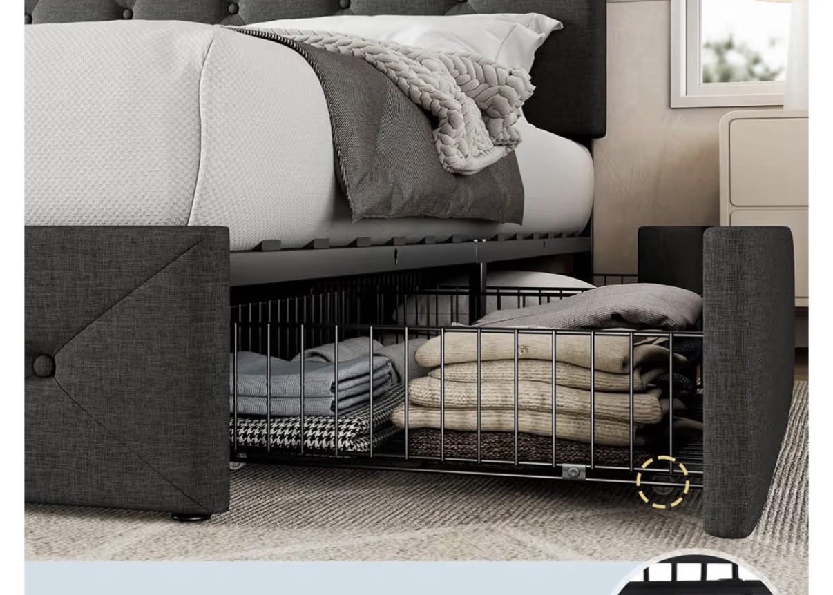 Luxury Upholstered Storage Bed Frame With 2 Big Drawers - Button Tufted Design - Image 2