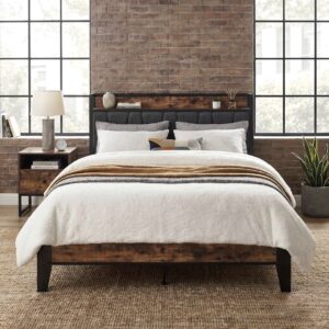 Queen Size Industrial Bed Frame with Storage Headboard