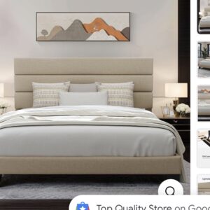 KMLL002 Beige Upholstered Platform Bed Frame - Channel Tufted Headboard