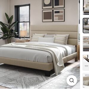 Beige Upholstered Platform Bed Frame - Queen Size - Brand New in Box