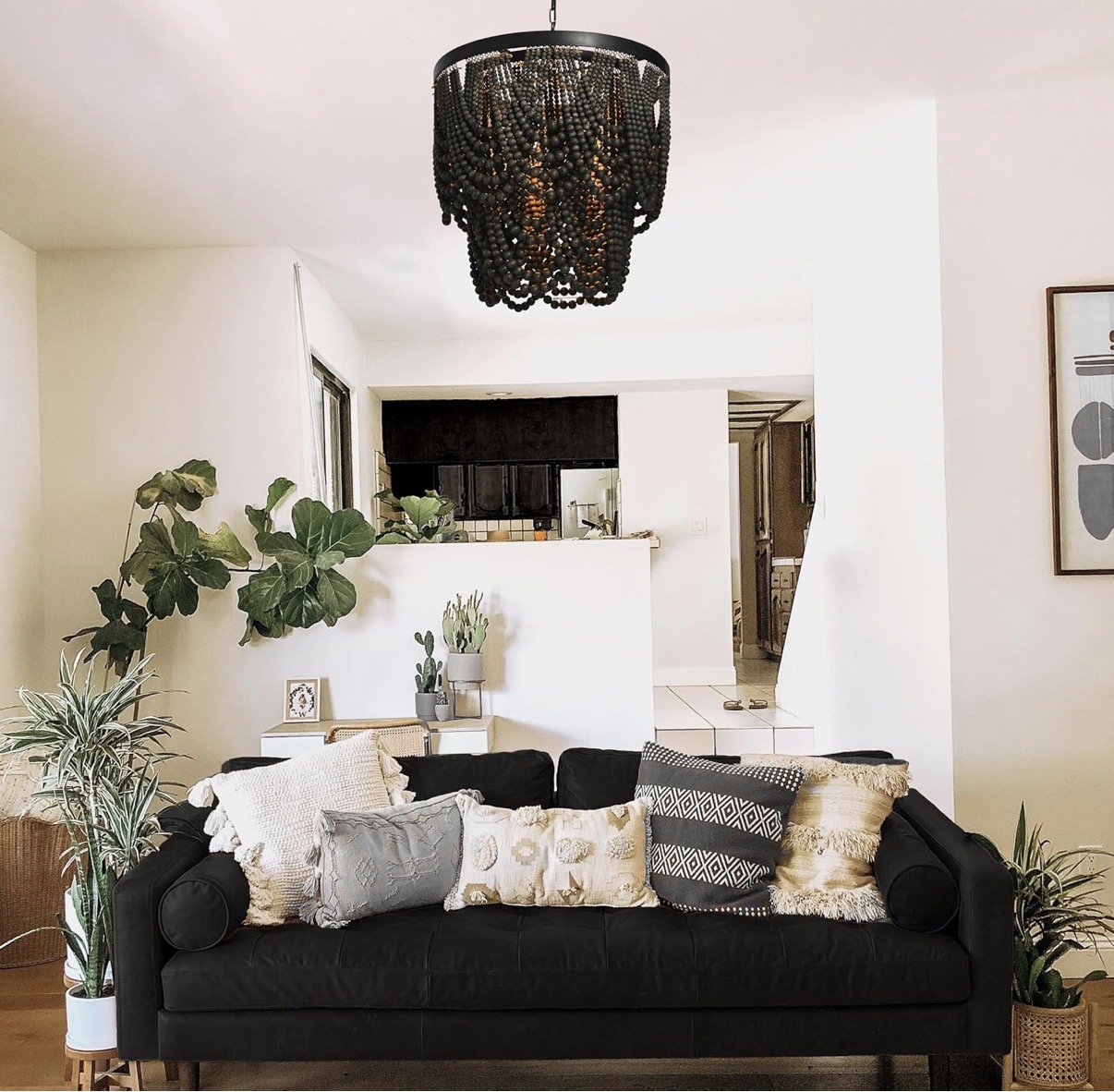 DJ503998_1-B Black Boho Wood Beaded Chandelier - Image 3