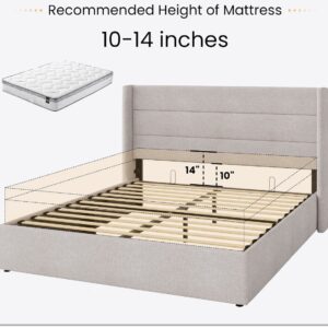 KBMV0005 Beige Channel Wingback Upholstered Bed Frame - Modern Linen Bed