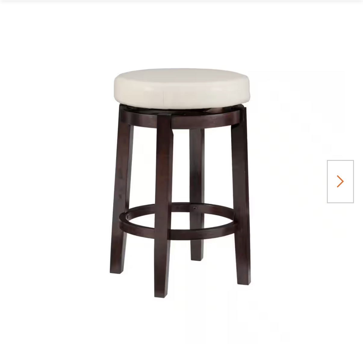 N - Classic Round Swivel Bar Stool - White Leather - Dark Brown Wood Legs - Image 3