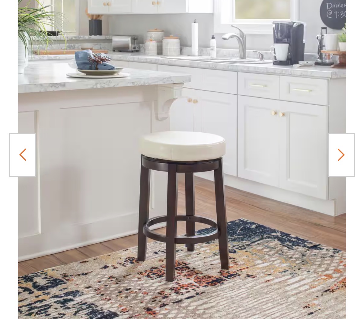 N - Classic Round Swivel Bar Stool - White Leather - Dark Brown Wood Legs - Image 2