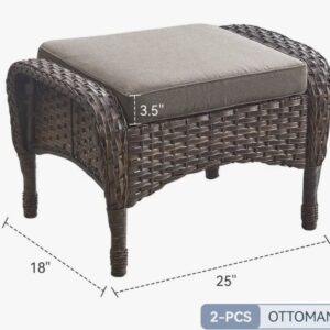 Outdoor Patio Ottoman Footrest - Brown Wicker Rattan with Padded Cushion