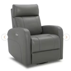 Leather Power Swivel Glider Recliner - Dark Grey - Electric Reclining - 360 Swivel Base