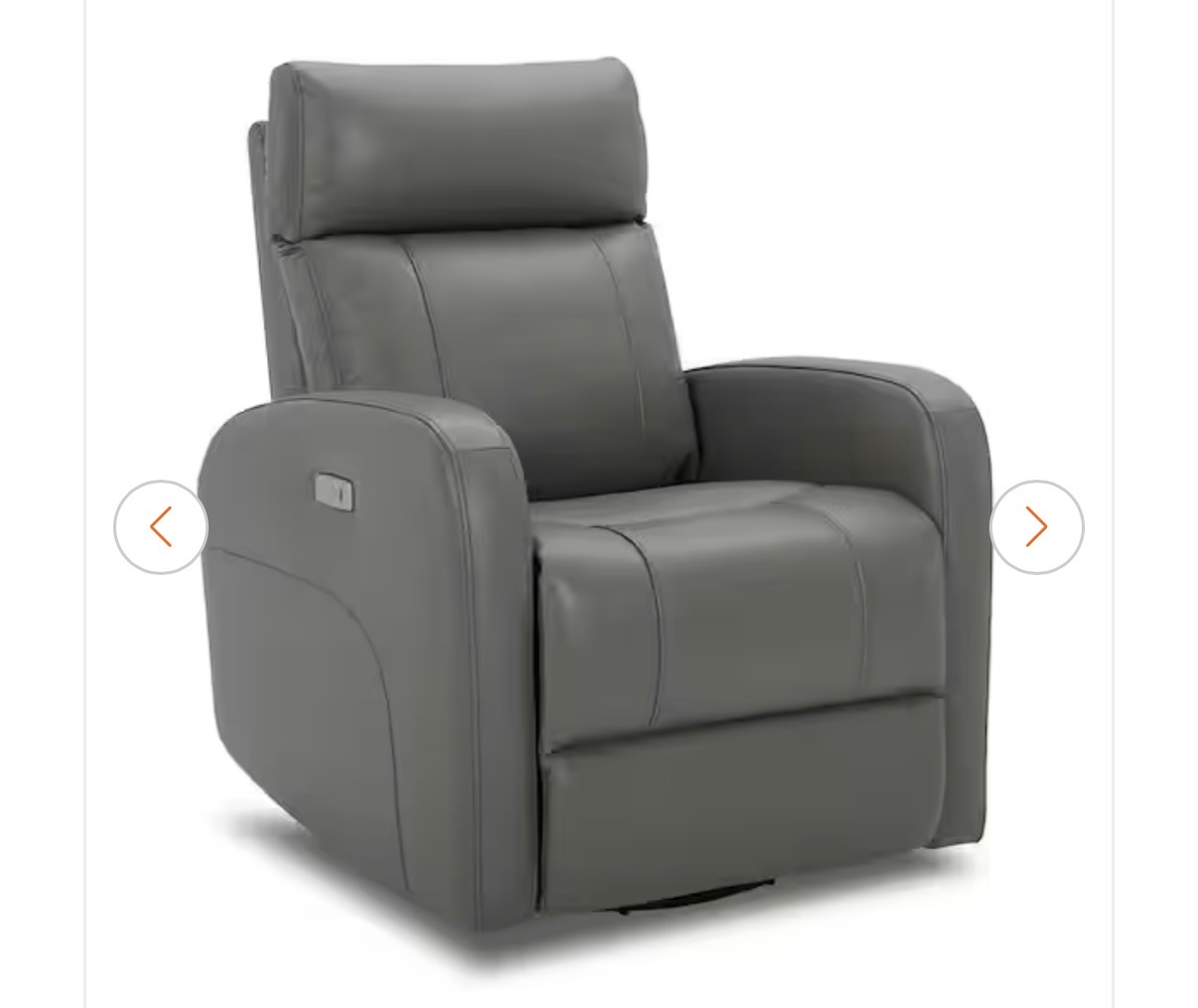 Leather Power Swivel Glider Recliner - Dark Grey - Electric Reclining - 360 Swivel Base