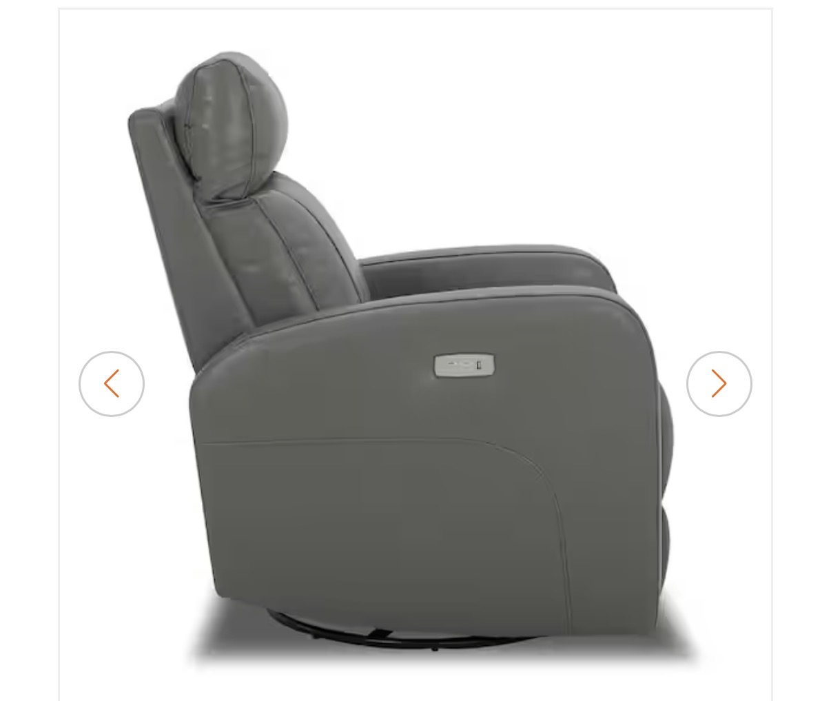 Leather Power Swivel Glider Recliner - Dark Grey - Electric Reclining - 360 Swivel Base - Image 2