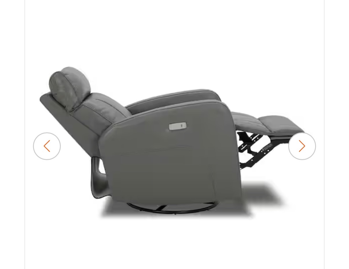 Leather Power Swivel Glider Recliner - Dark Grey - Electric Reclining - 360 Swivel Base - Image 4