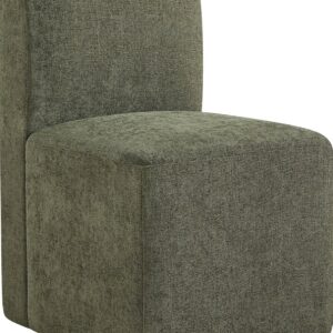 Modern Dining Chair / Castor Chair - Olive Green Boucle Fabric - Square Minimal Design - Set of 2