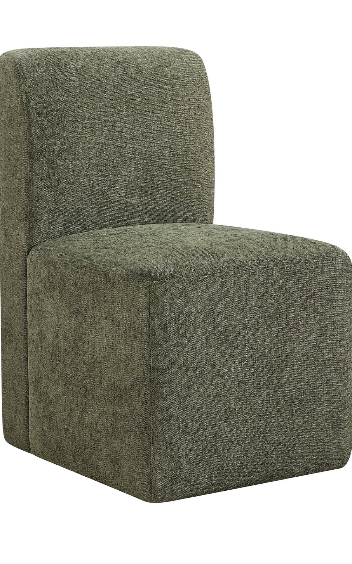 Modern Dining Chair / Castor Chair - Olive Green Boucle Fabric - Square Minimal Design - Set of 2