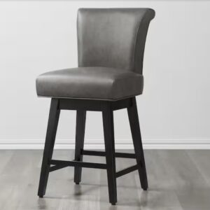 Luxury Bar Stool / Counter Chair - Grey Leather - High Back - Black Metal Legs