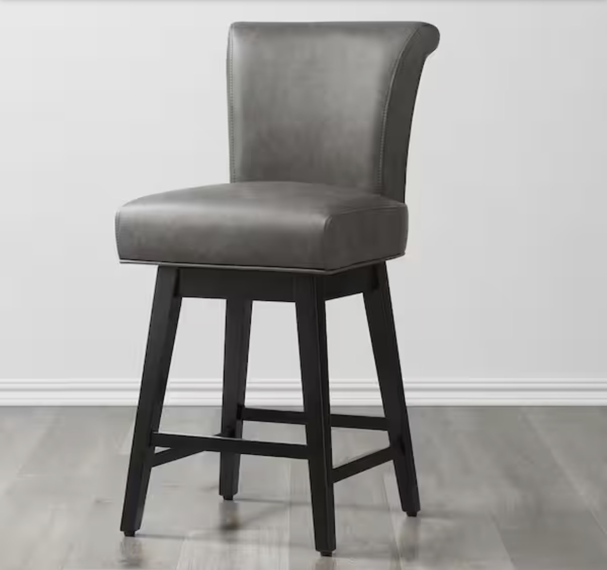 Luxury Bar Stool / Counter Chair - Grey Leather - High Back - Black Metal Legs
