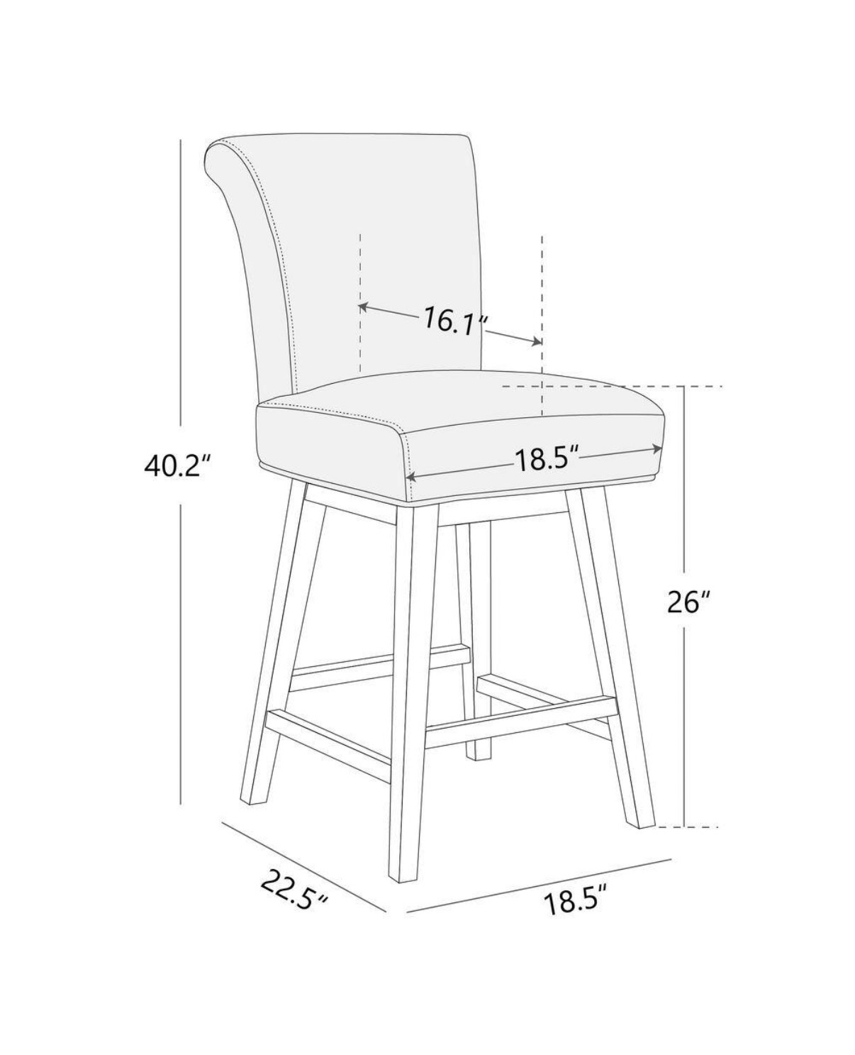Luxury Bar Stool / Counter Chair - Grey Leather - High Back - Black Metal Legs - Image 2