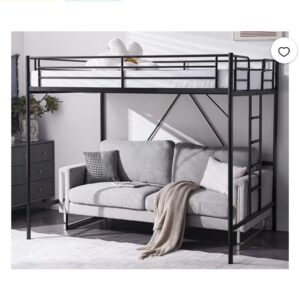 Loft Bed Twin Size 71 Inches Tall - Heavy Duty Black Metal - Flat Ladder