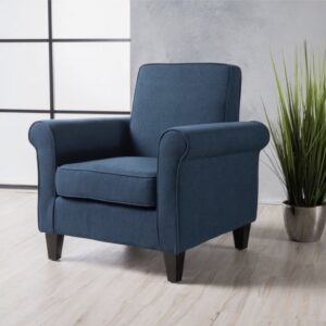 Single Fabric Armchair - Navy Blue - Rounded Arms - Low Profile - Modern Club Chair