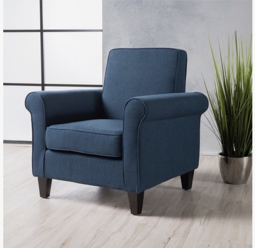 Single Fabric Armchair - Navy Blue - Rounded Arms - Low Profile - Modern Club Chair