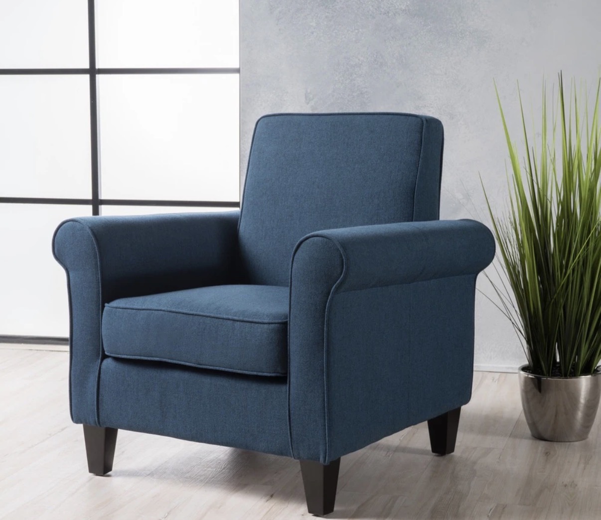 Single Fabric Armchair - Navy Blue - Rounded Arms - Low Profile - Modern Club Chair - Image 2