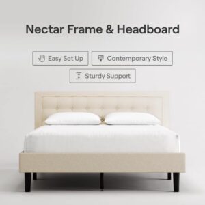 Upholstered Platform Bed - Tailored Modern Style - Cream Linen - Channel Tufted Headboard