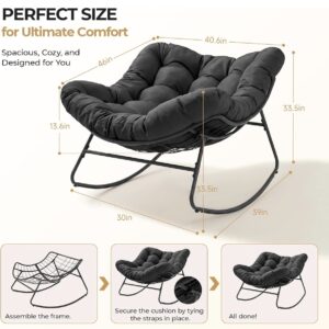 JFMW2501 - Modern Papasan Rocking Chair - Oversized Egg Rocker with Thick Cushion - Silent & Safe Rocking - Black/Grey