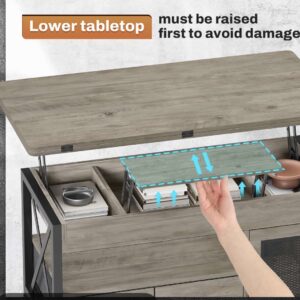 SIKAIC 40in Lift Top Coffee Table with Storage - Farmhouse Coffee Table with Drawers, LED Lights, Lift Tabletop for Living Room - Grey Wash