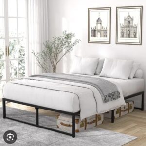 Platform Bed Frame - Metal Frame with Wooden Slats