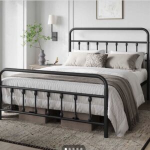 Black Metal Platform Bed Frame with Headboard & Footboard