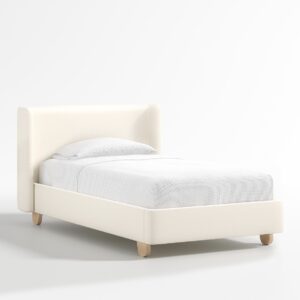 Off-White Linen Fabric Platform Bed Frame