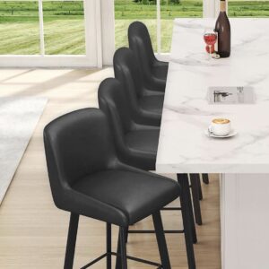 Modern Swivel Counter Bar Stools - Black Faux Leather with Black Metal Legs