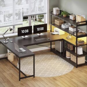 : L-Shaped Computer Desk With 5-Tier Bookshelf