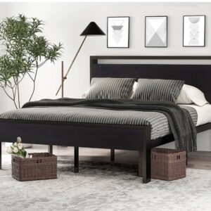 Modern Black Wooden Platform Bed Frame - Queen Size